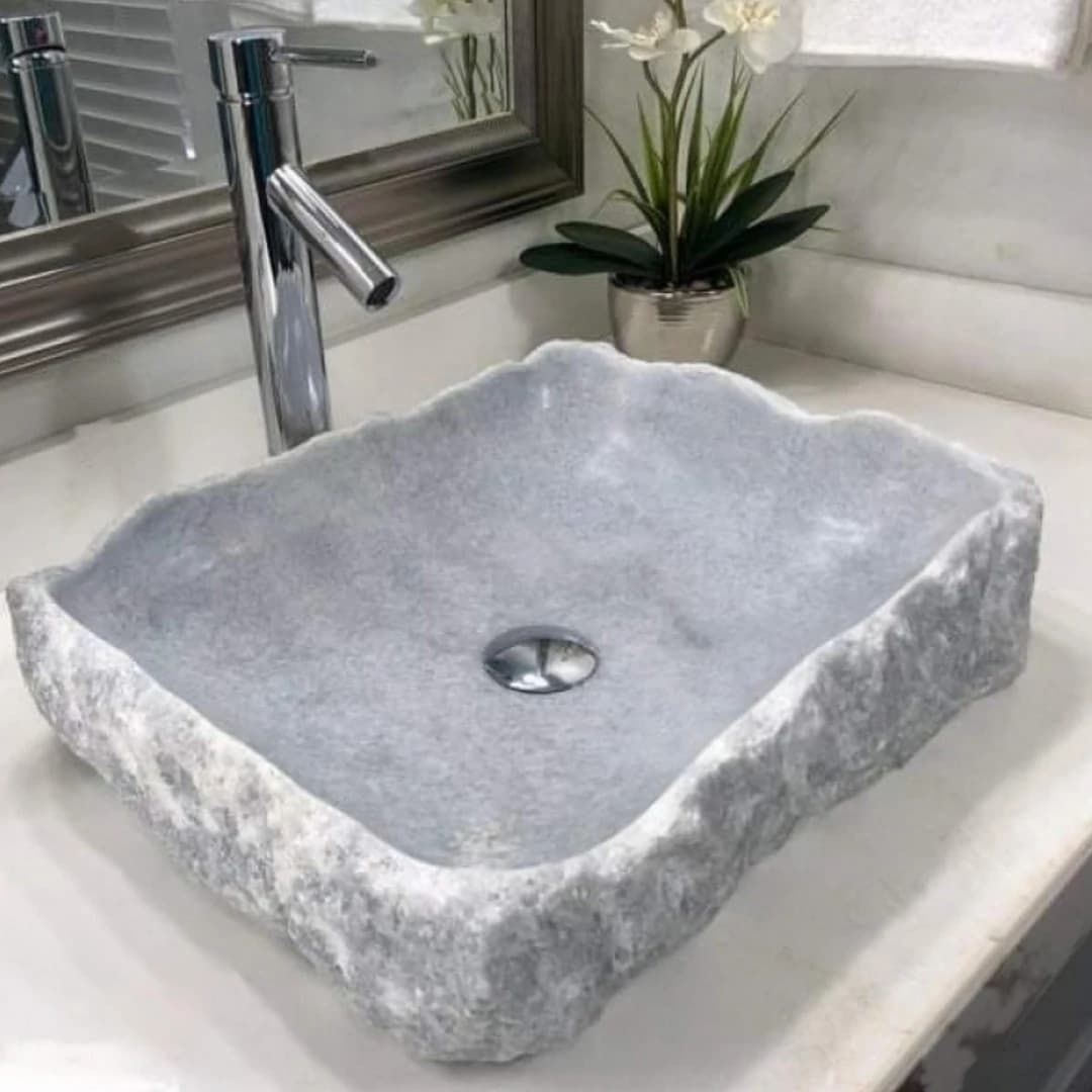 Gri Natural Patlatma Köşeli Mermer Lavabo 1