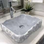 Gri Natural Patlatma Köşeli Mermer Lavabo 1