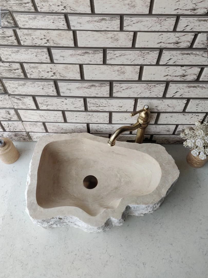 Traverten Natural Elips Mermer Lavabo 3