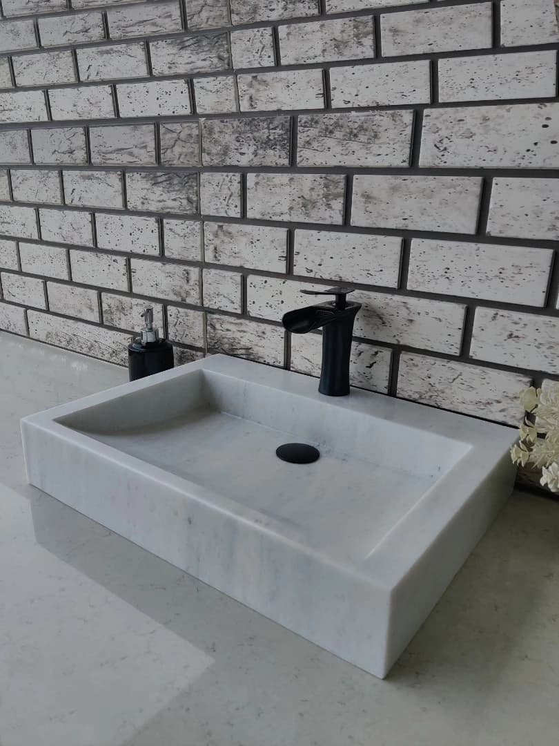 Beyaz Bevel Mermer Lavabo 4