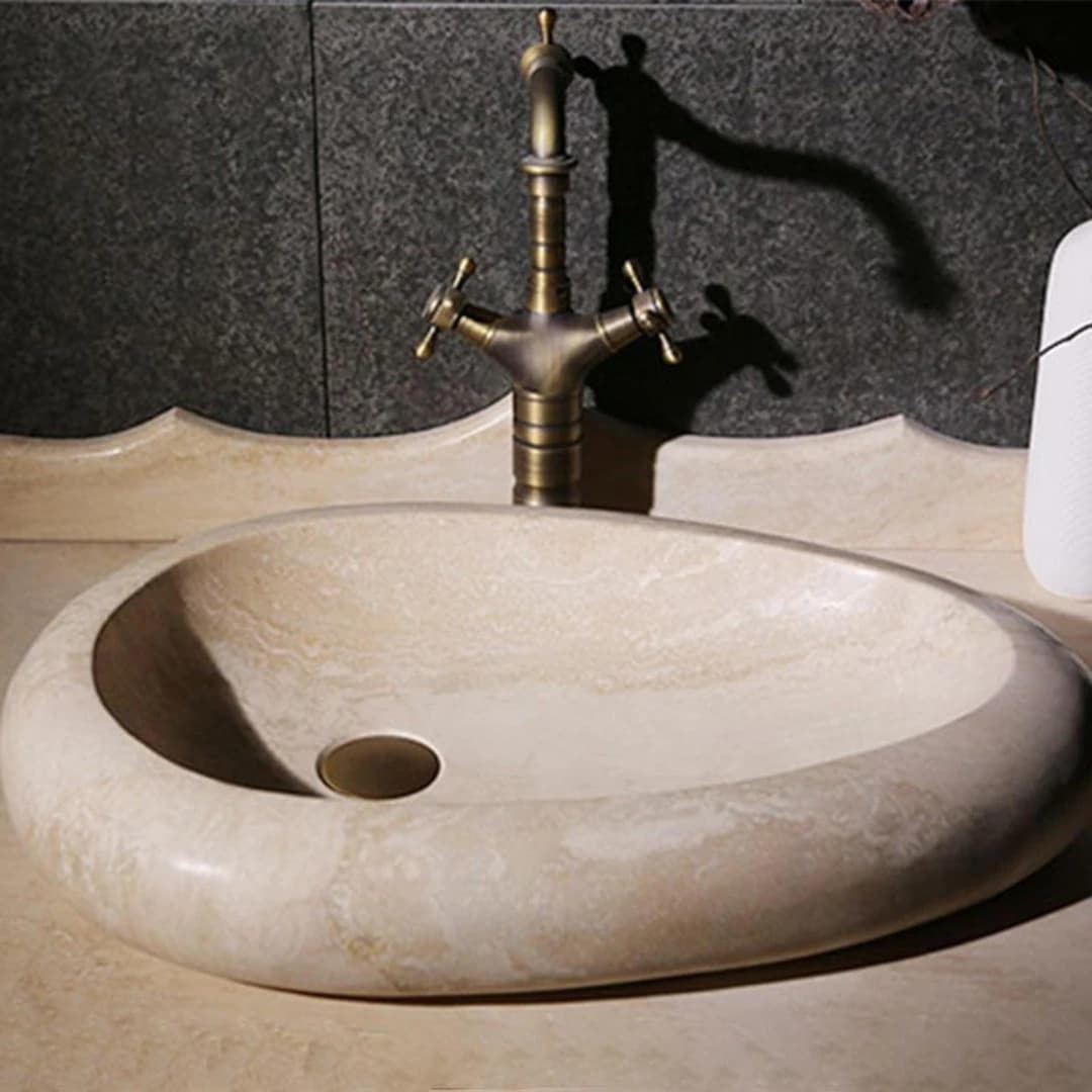 Traverten Çakıl Taşı Mermer Lavabo 3