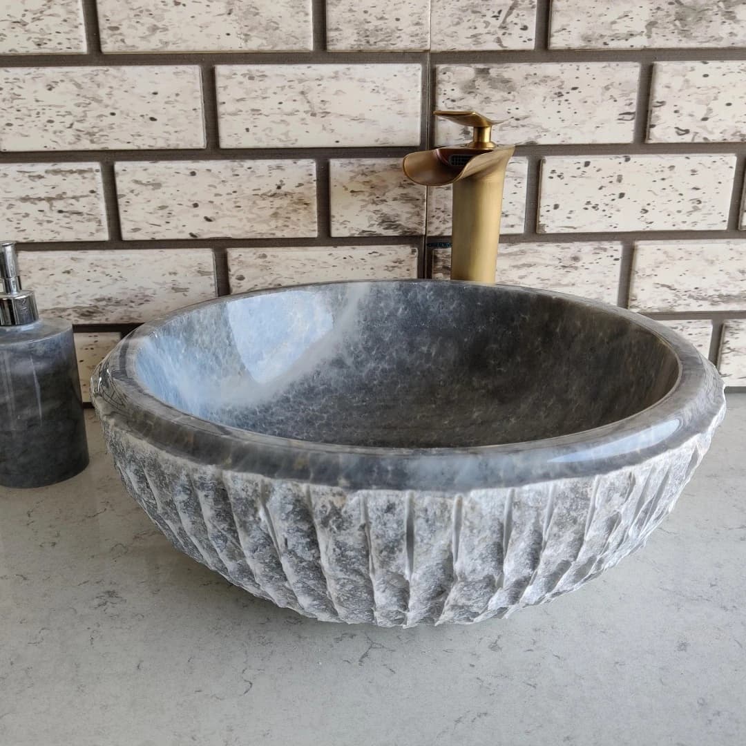 Gri Çanak Patlatma Mermer Lavabo 2