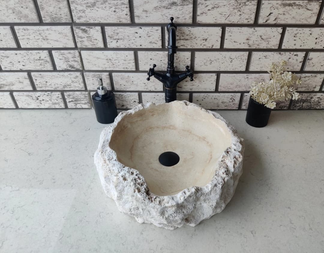 Traverten İnborn Patlatma Mermer Lavabo 4