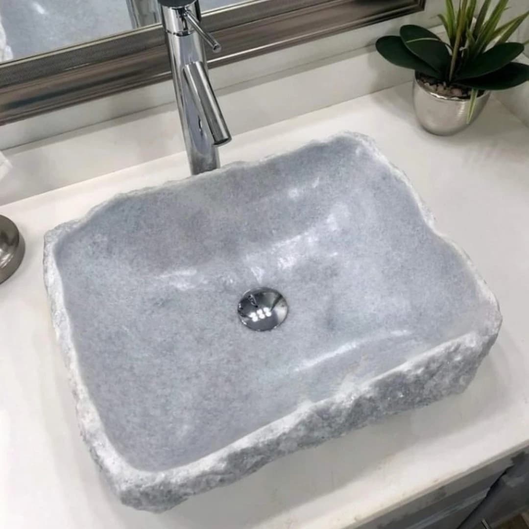 Gri Natural Patlatma Köşeli Mermer Lavabo 3