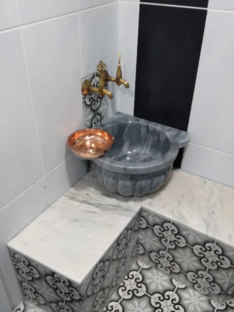 Gri Köşe Kavun Dilimli Mermer Kurna 2