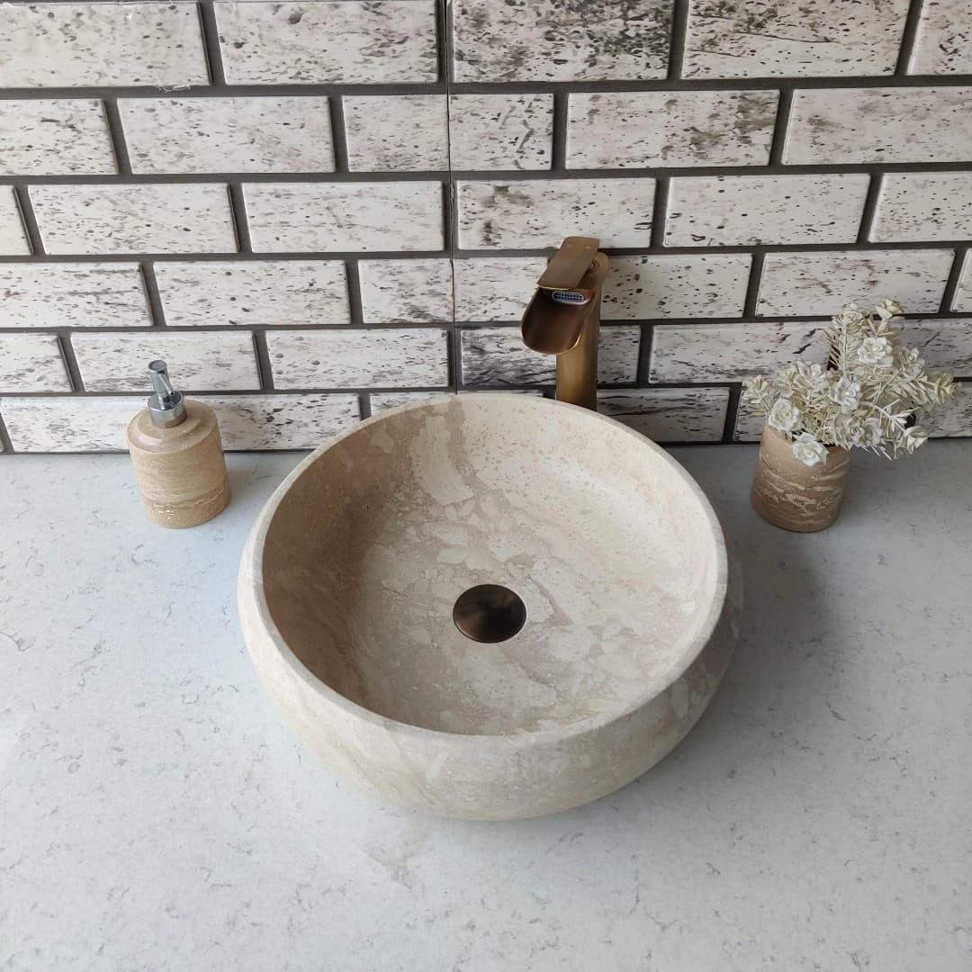 Traverten Pahlı Mermer Lavabo 2