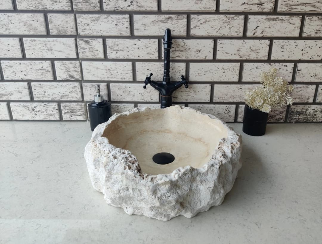 Traverten İnborn Patlatma Mermer Lavabo 1