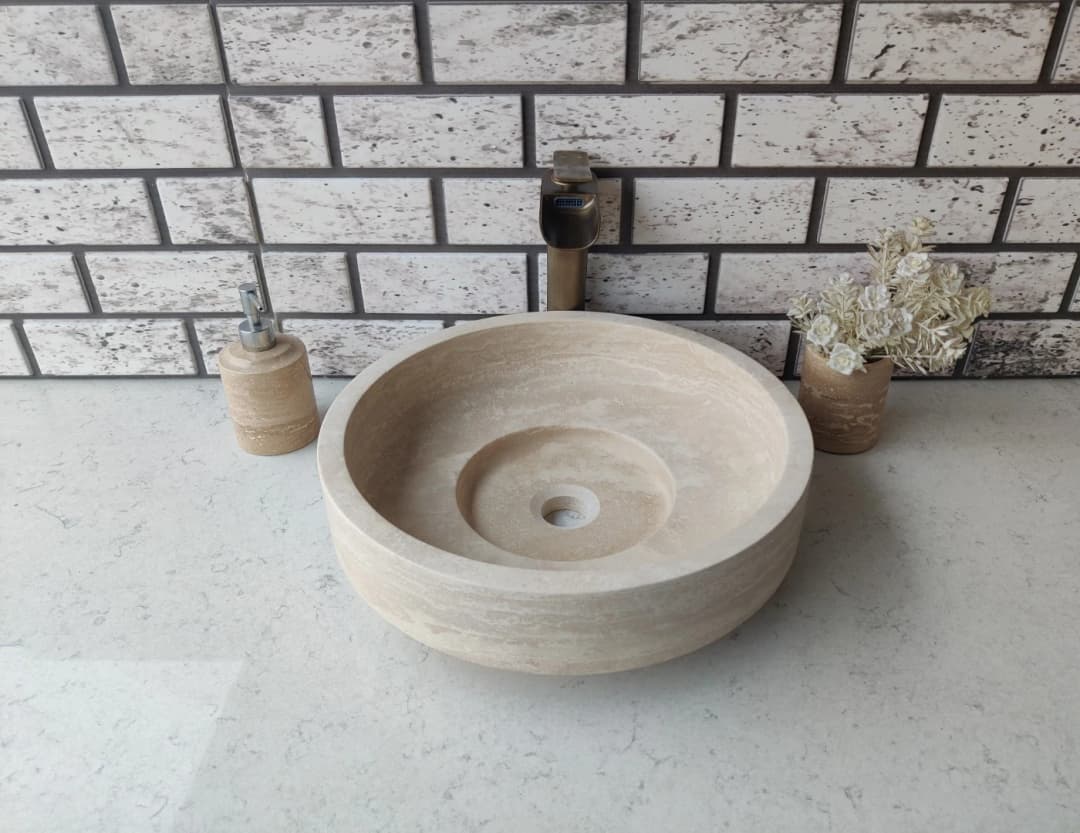 Traverten Kapaklı Mermer Lavabo 6