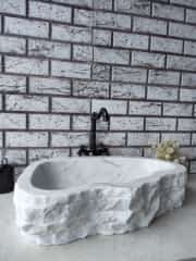 Beyaz Natural Elips Mermer Lavabo 5
