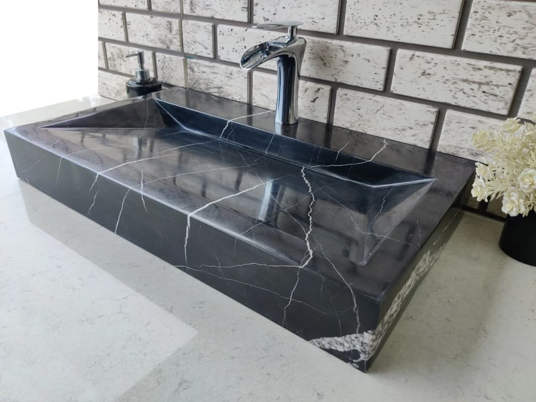 Toros Siyahı Gizli Giderli Mermer Lavabo 3