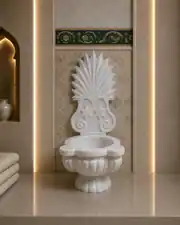 Beyaz Özel İşlemeli Mermer Kurna 1