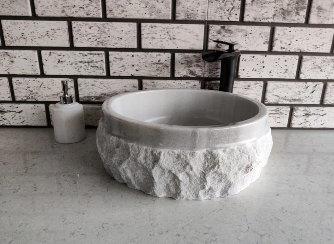 Beyaz Silindir Patlatma Mermer Lavabo 1