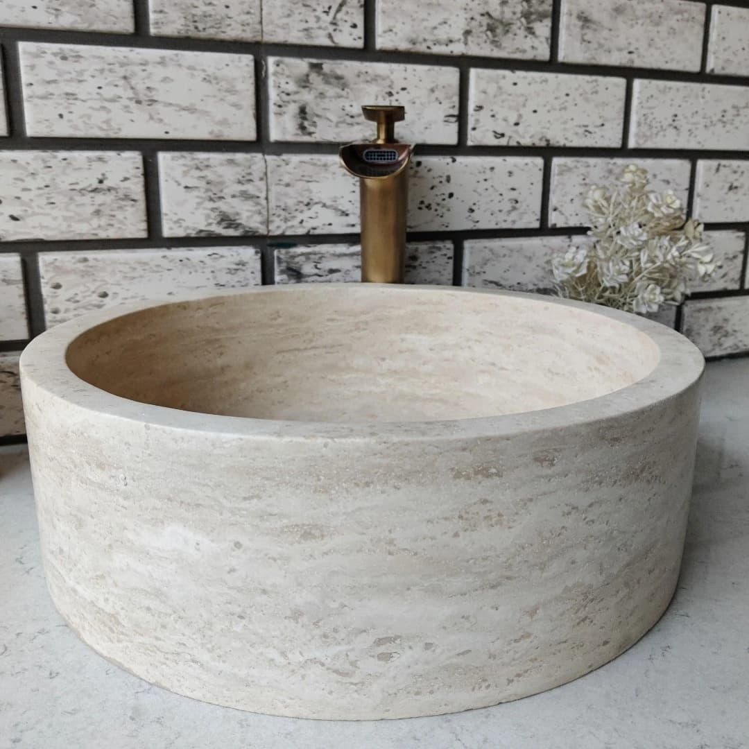 Traverten Silindir Mermer Lavabo 3
