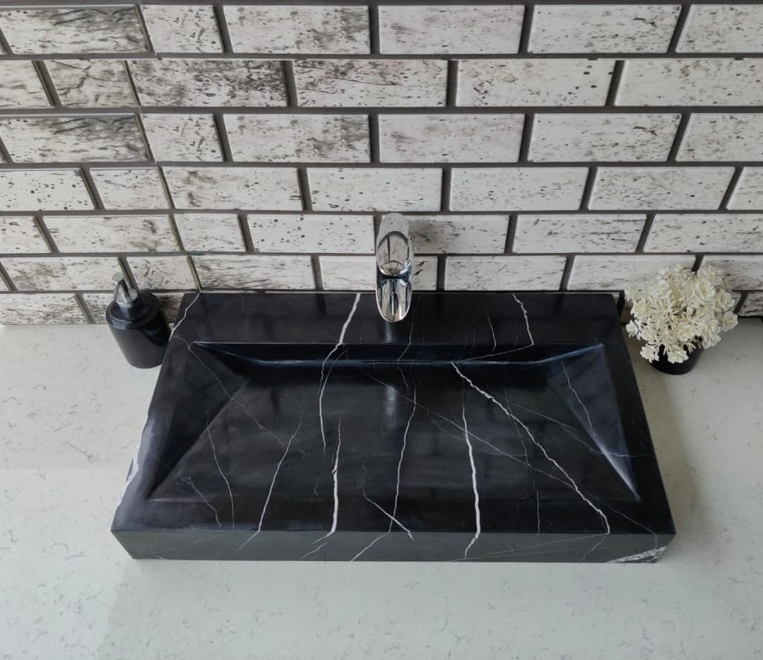 Toros Siyahı Gizli Giderli Mermer Lavabo 2