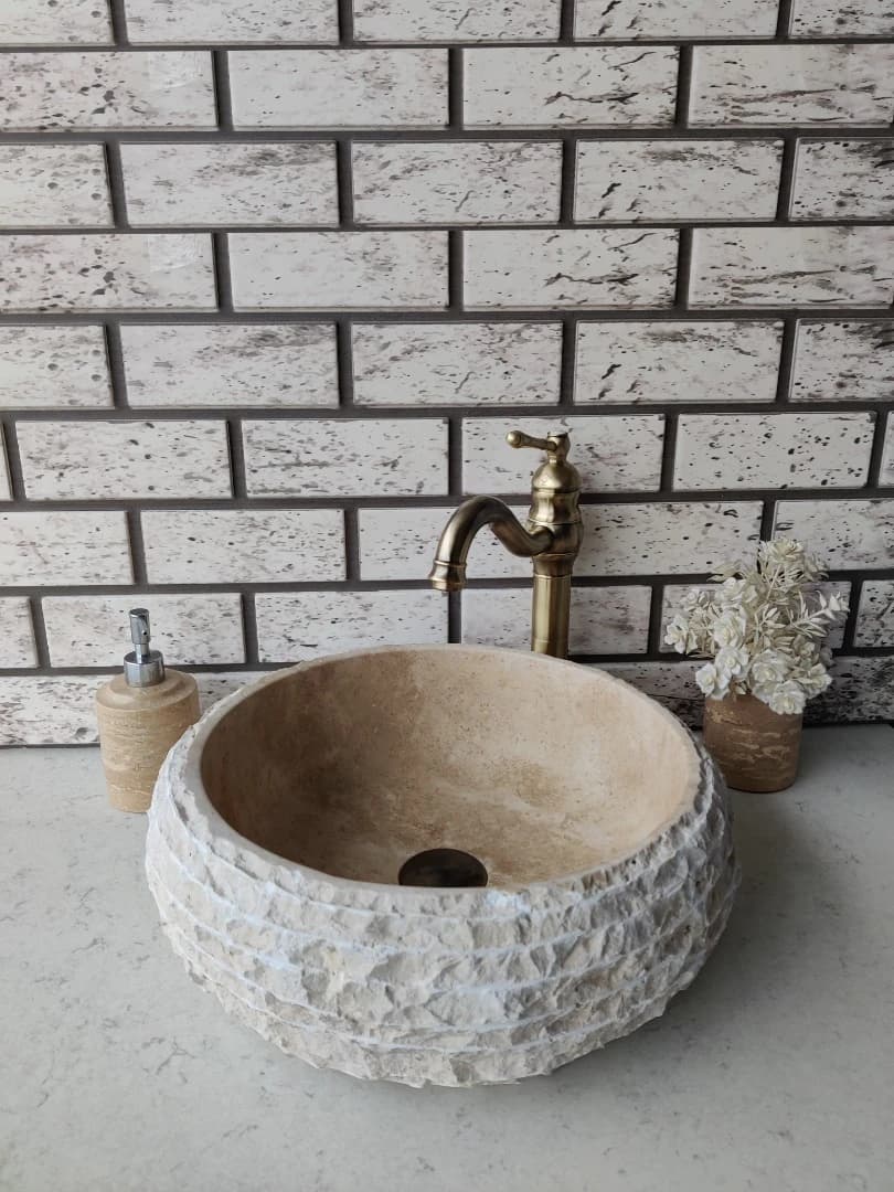 Traverten Teker Patlatma Mermer Lavabo 5