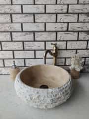 Traverten Teker Patlatma Mermer Lavabo 5
