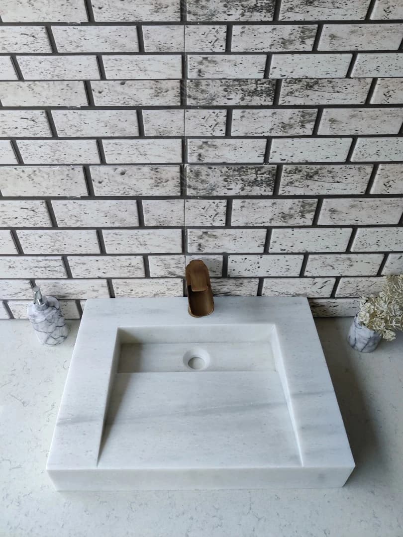 Beyaz Gizli Giderli Köşe Mermer Lavabo 7