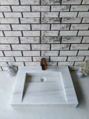 Beyaz Gizli Giderli Köşe Mermer Lavabo 7