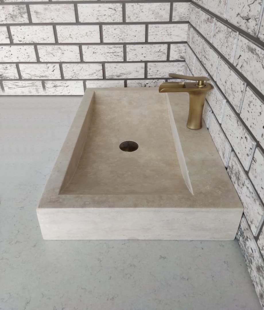 Traverten Yay Köşe Mermer Lavabo 5