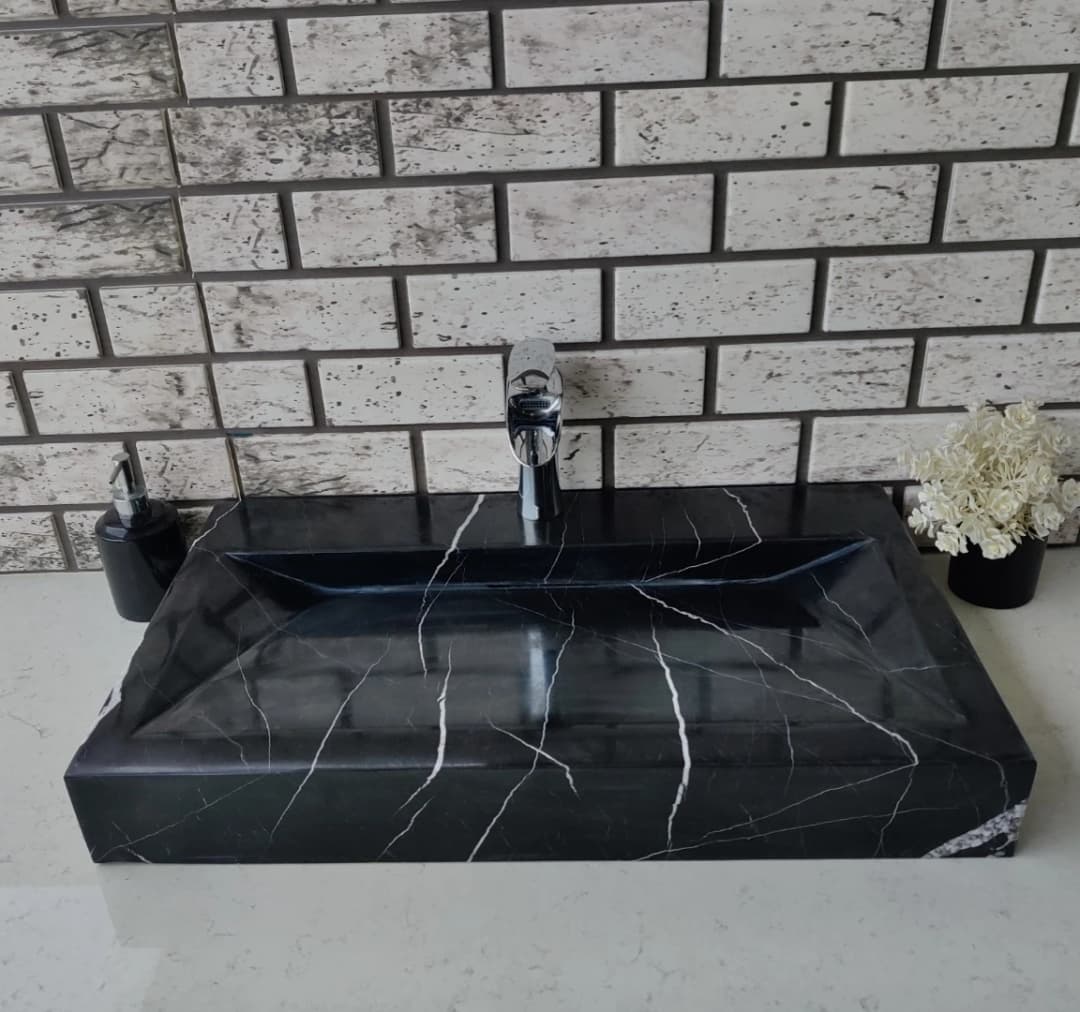 Toros Siyahı Gizli Giderli Mermer Lavabo 1
