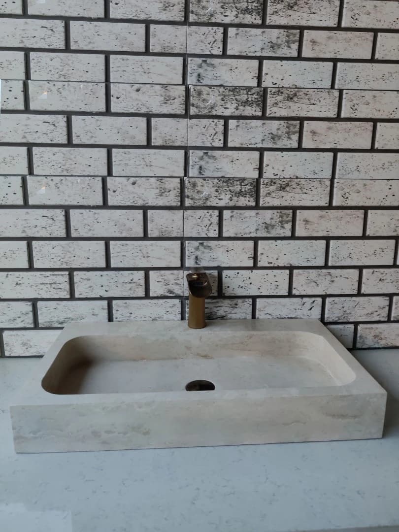 Traverten Köşeli Dik Mermer Lavabo 2