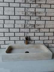 Traverten Köşeli Dik Mermer Lavabo 2