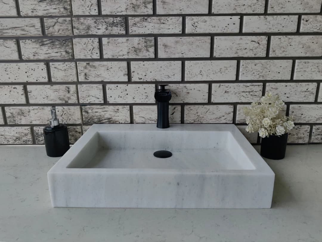 Beyaz Bevel Mermer Lavabo 1