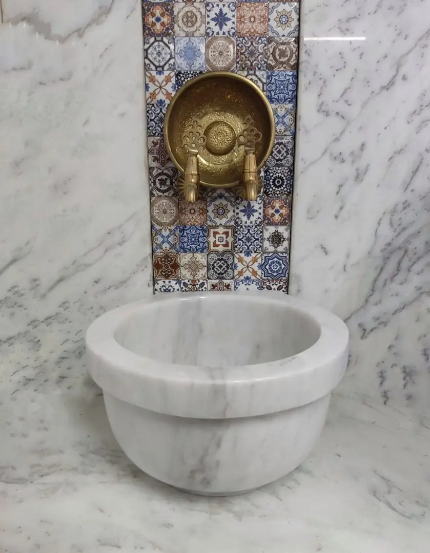 Beyaz Kulaksız Düz Mermer Kurna