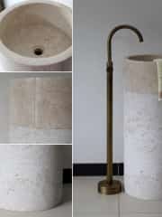 Bej Silindir Dikey Mermer Lavabo 3