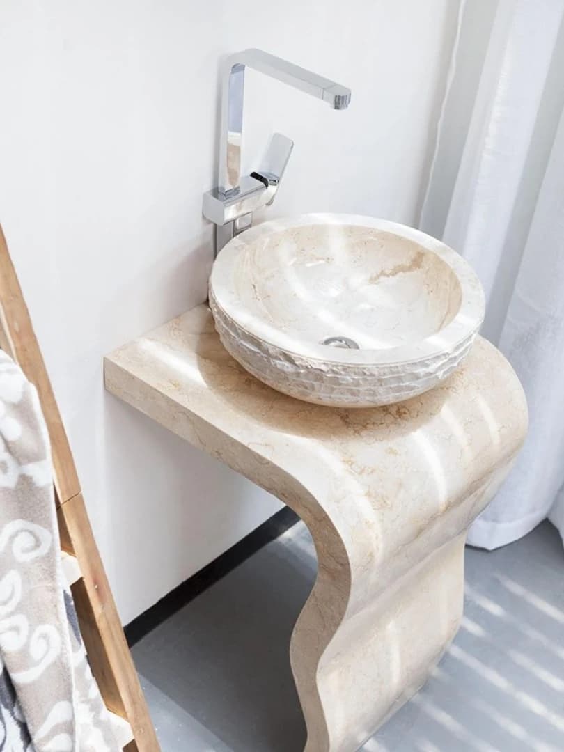 Bej Sole Dikey Mermer Lavabo 3