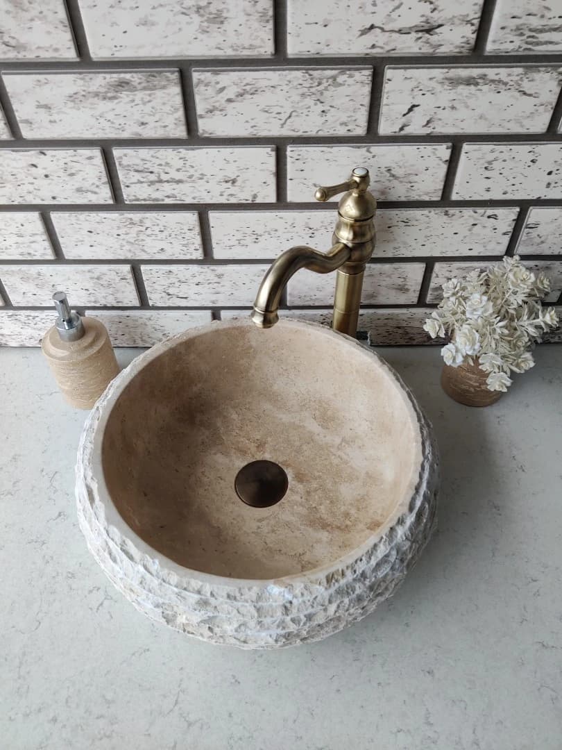 Traverten Teker Patlatma Mermer Lavabo 3