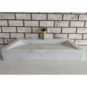 Beyaz Dikdörtgen Gizli Giderli Mermer Lavabo 4