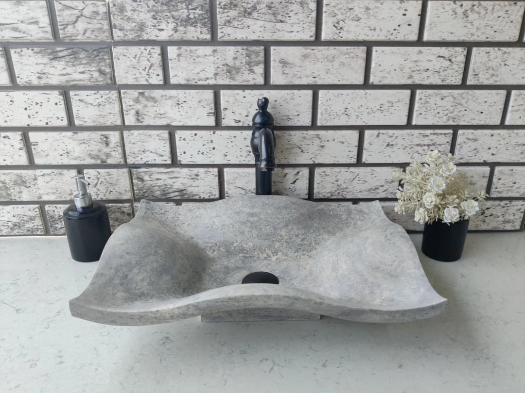 Silver Traverten Undate Mermer Lavabo 1