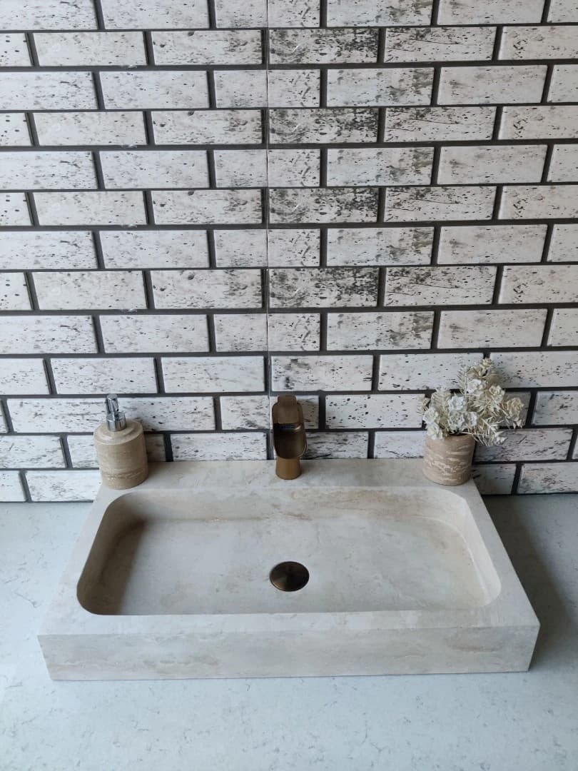 Traverten Köşeli Dik Mermer Lavabo 4