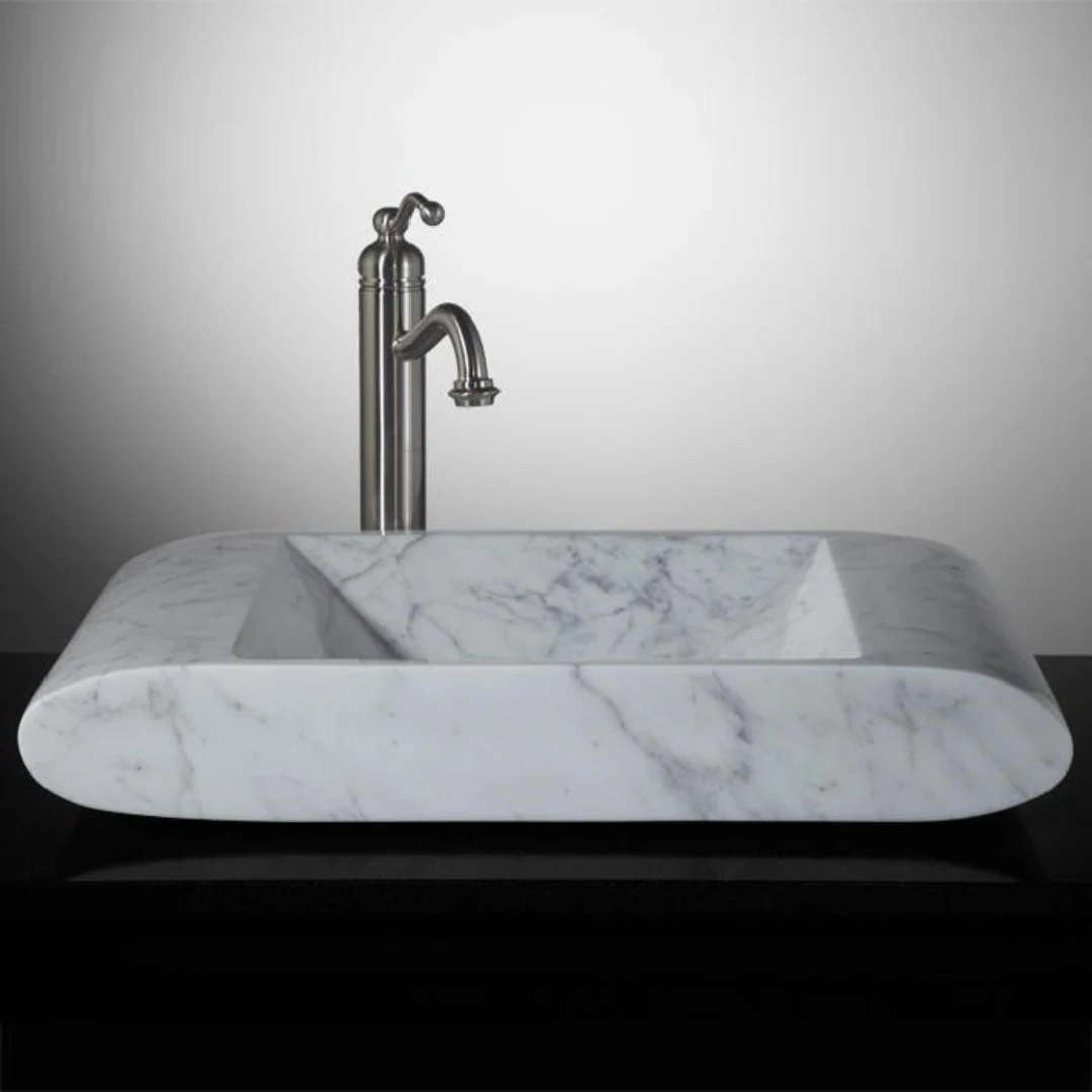 Beyaz Half Silindir Mermer Lavabo 1