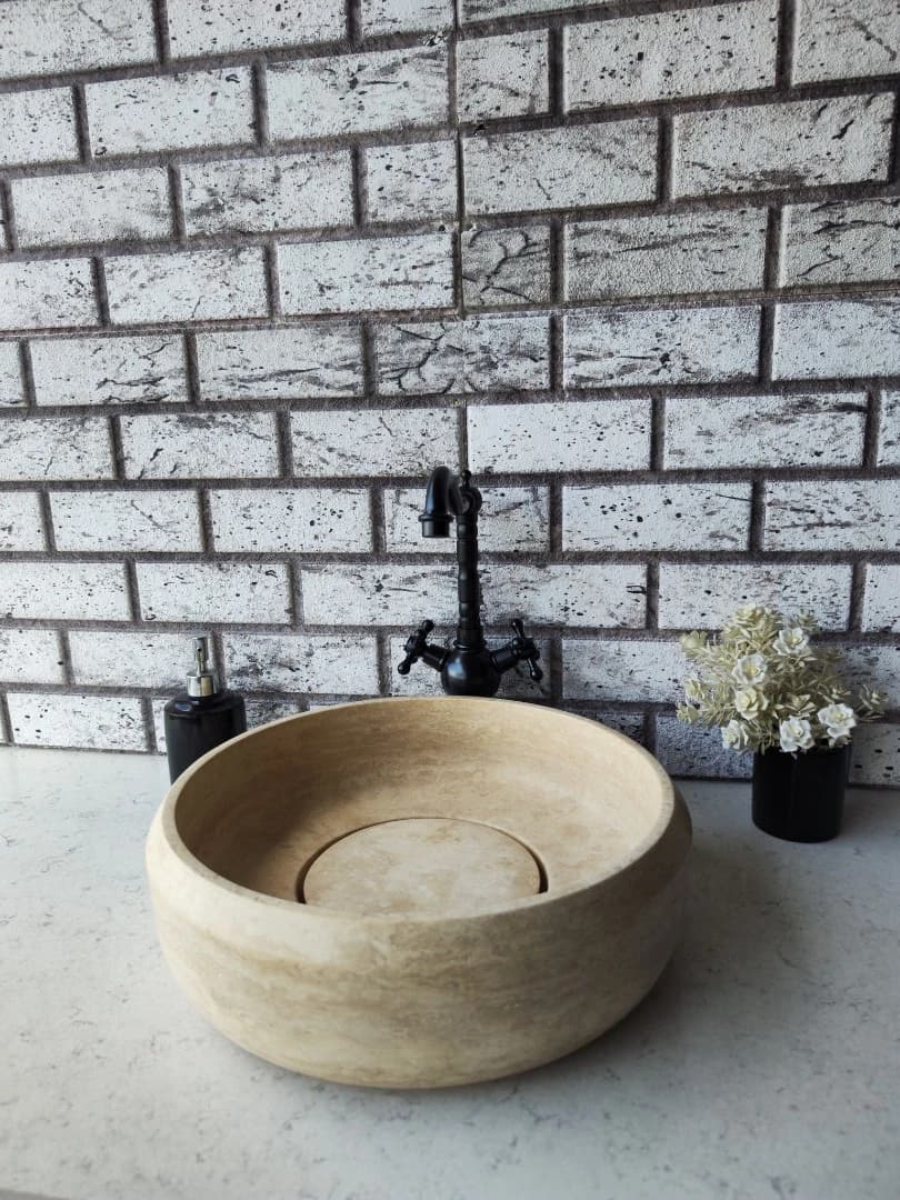 Traverten Pahlı Lid Teker Mermer Lavabo 4