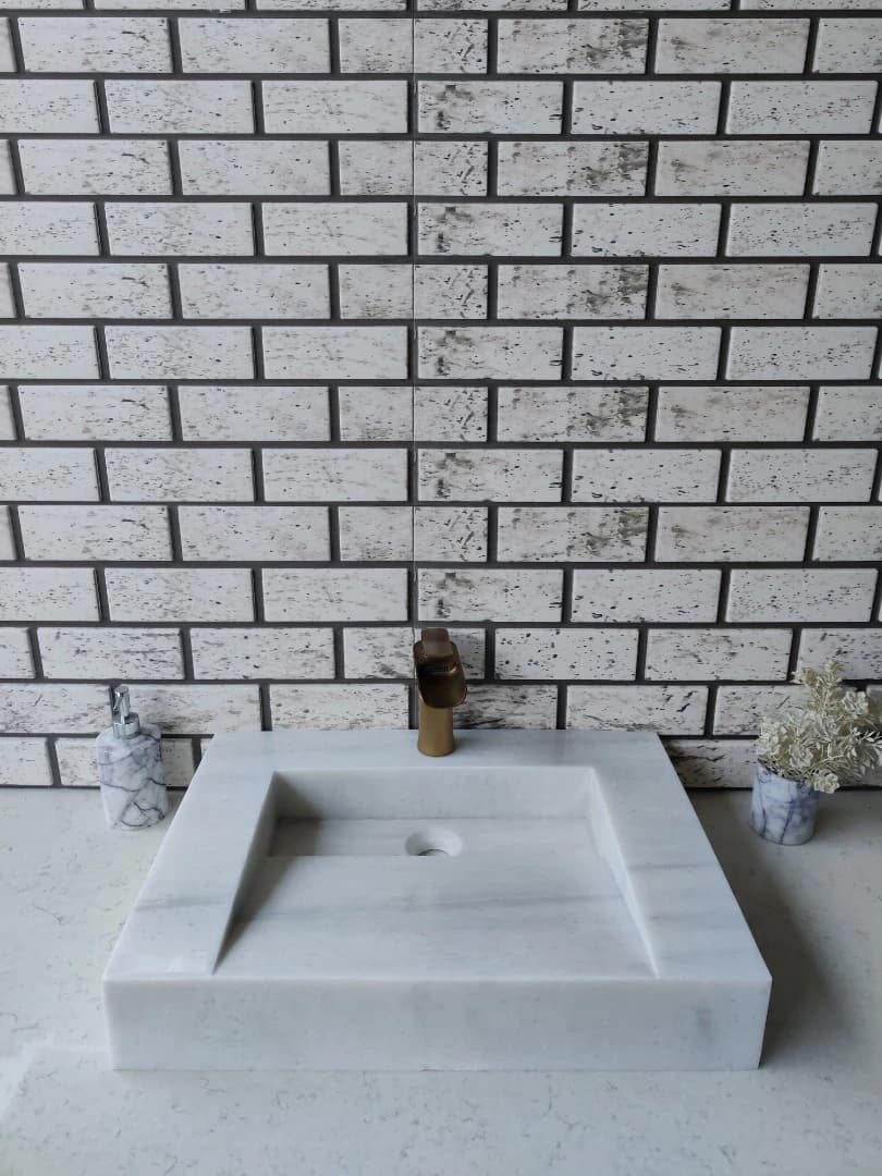 Beyaz Gizli Giderli Köşe Mermer Lavabo 8