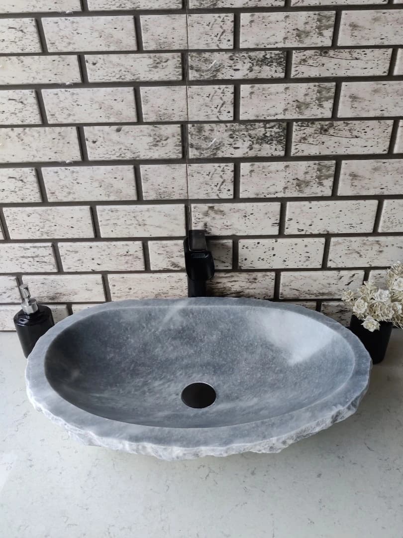 Gri Patlatma Elips Mermer Lavabo 4