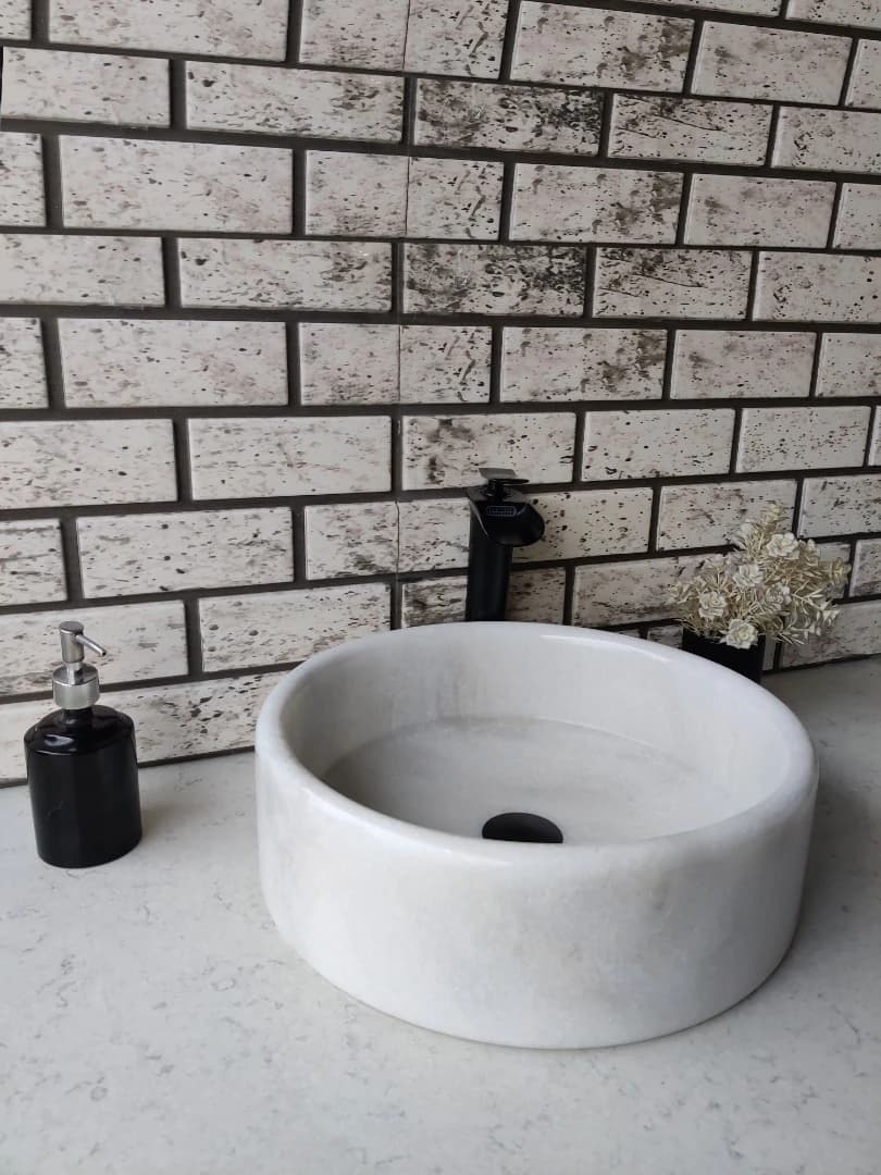 Beyaz Silindir Mermer Lavabo 4