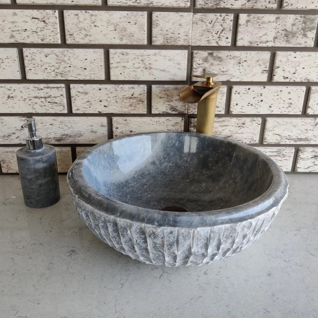 Gri Çanak Patlatma Mermer Lavabo 1