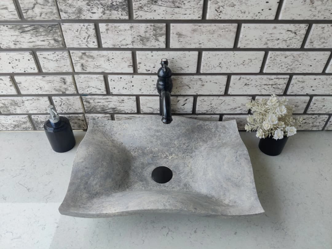 Silver Traverten Undate Mermer Lavabo 3