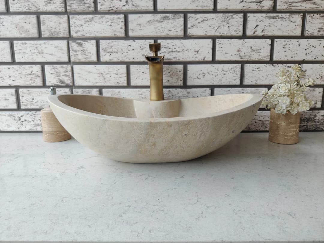 Traverten Elips Tap Mermer Lavabo 1