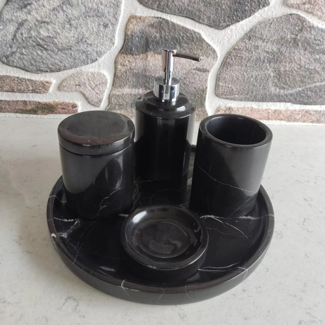 Toros Siyahı 5'li Mermer Banyo Seti 3