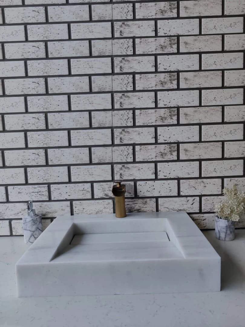 Beyaz Gizli Giderli Köşe Mermer Lavabo 3