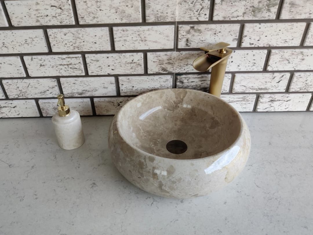 Bej Teker Mermer Lavabo 2