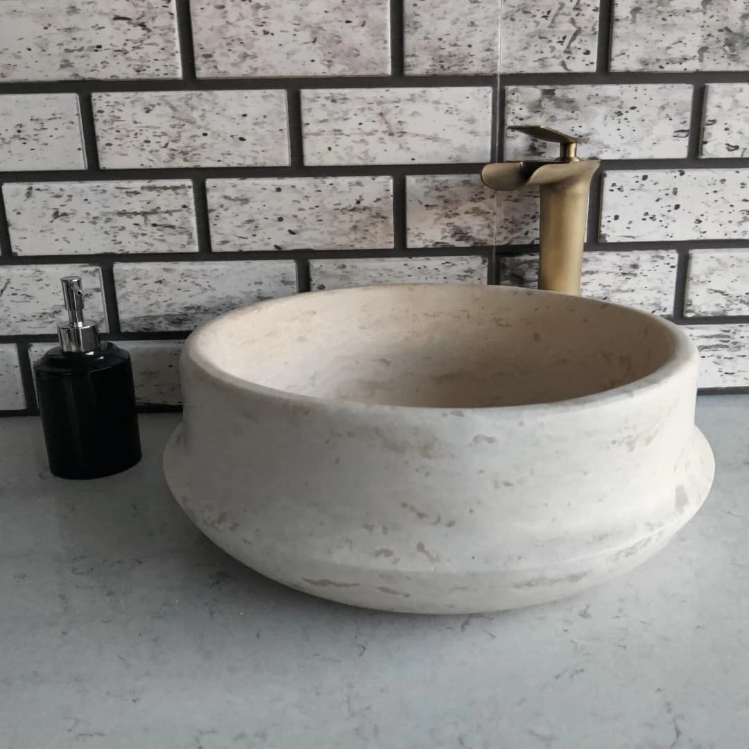 Traverten Camber Yuvarlak Mermer Lavabo 1