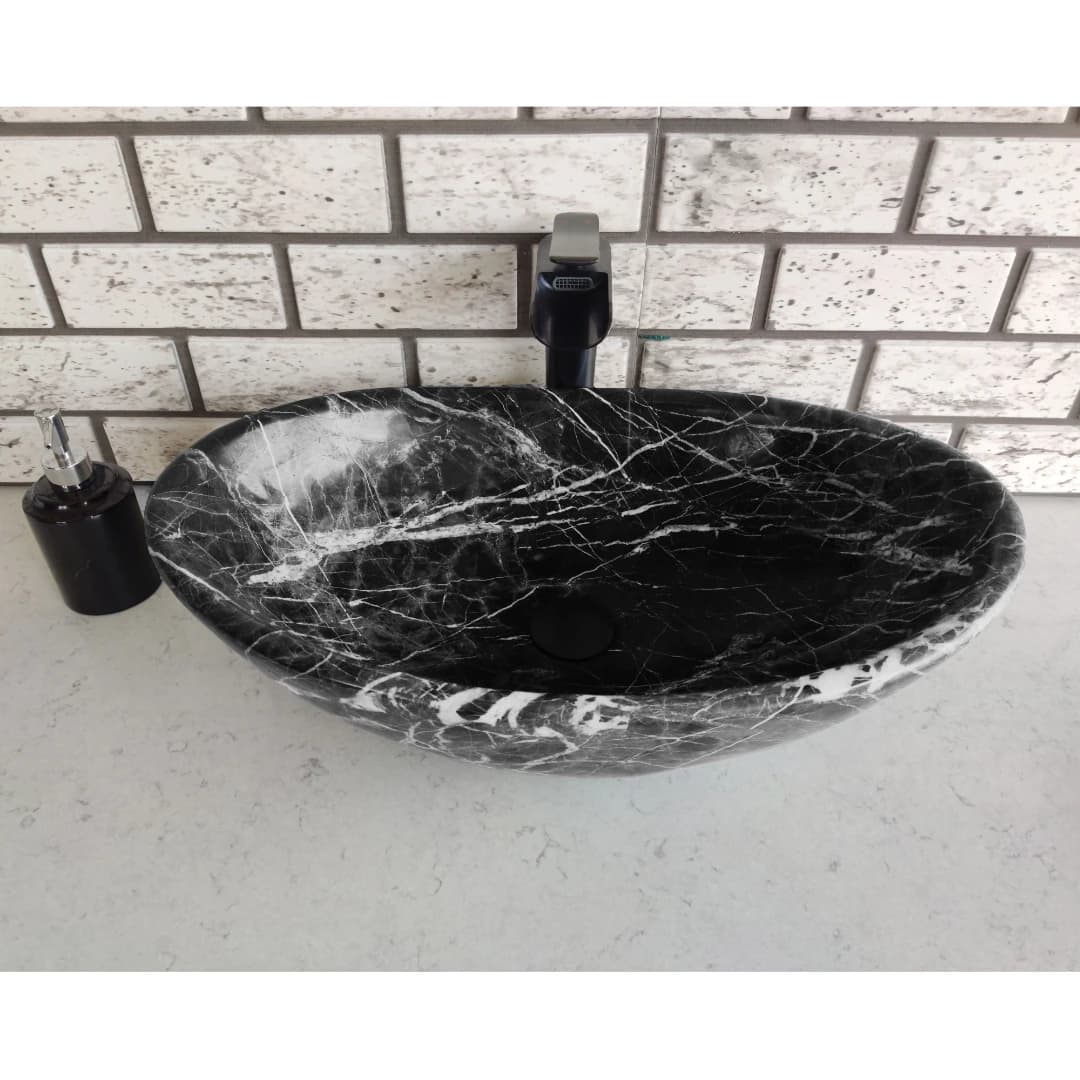 Toros Siyahı Elips Mermer Lavabo 3
