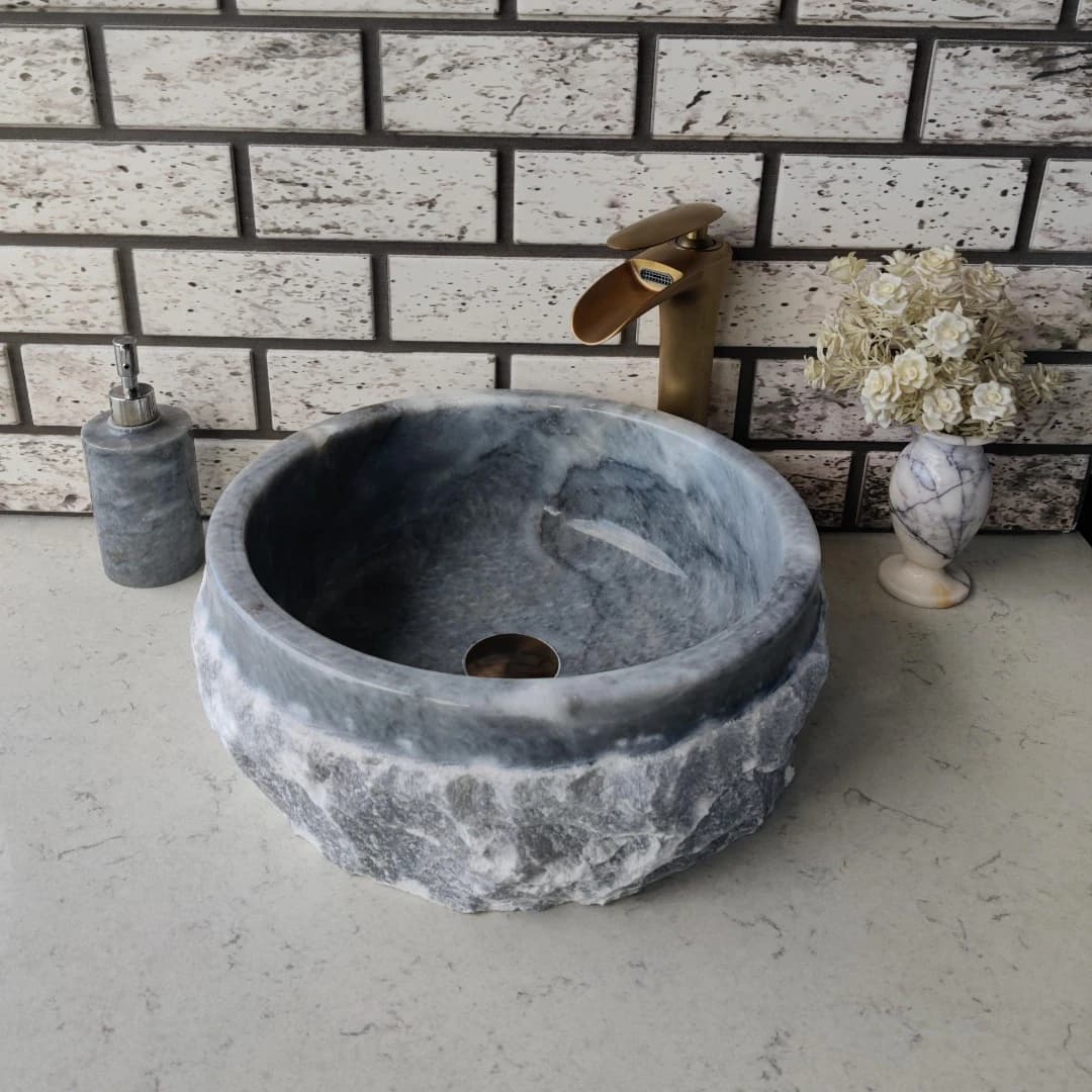 Gri Natural Patlatma Mermer Lavabo 2