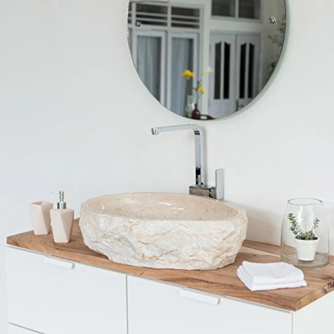 Bej Natural Patlatma Mermer Lavabo 2