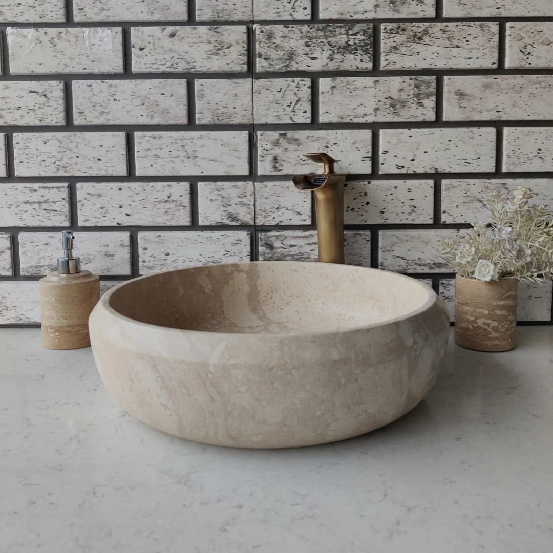 Traverten Pahlı Mermer Lavabo 1